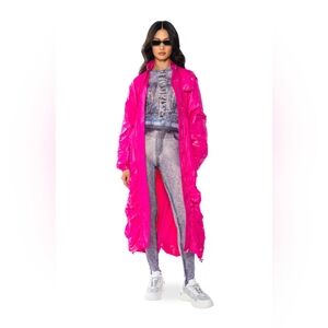 AKIRA Label Beetroot Swishy Loose Drawstring Ruched Trench Electric Pink Barbie